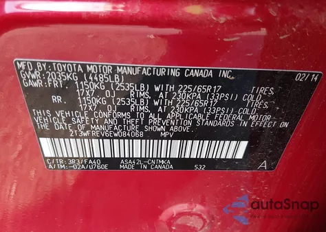 2014 Toyota Rav4 Xle z USA, uszkodzony, nr VIN 2T3WFREV6EW084068